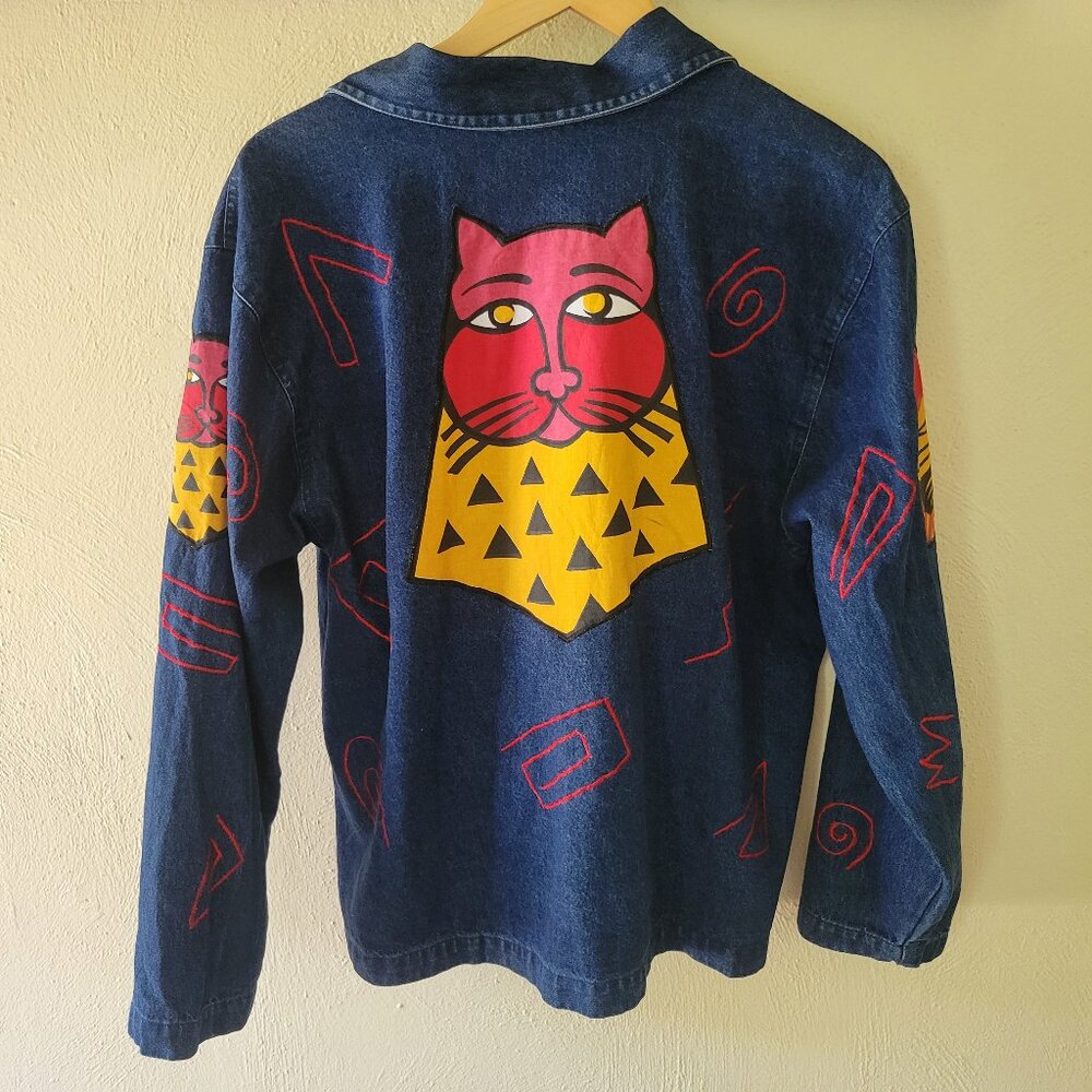 Custom Vintage Cat Patchwork & Stitching Denim Ja… - image 2